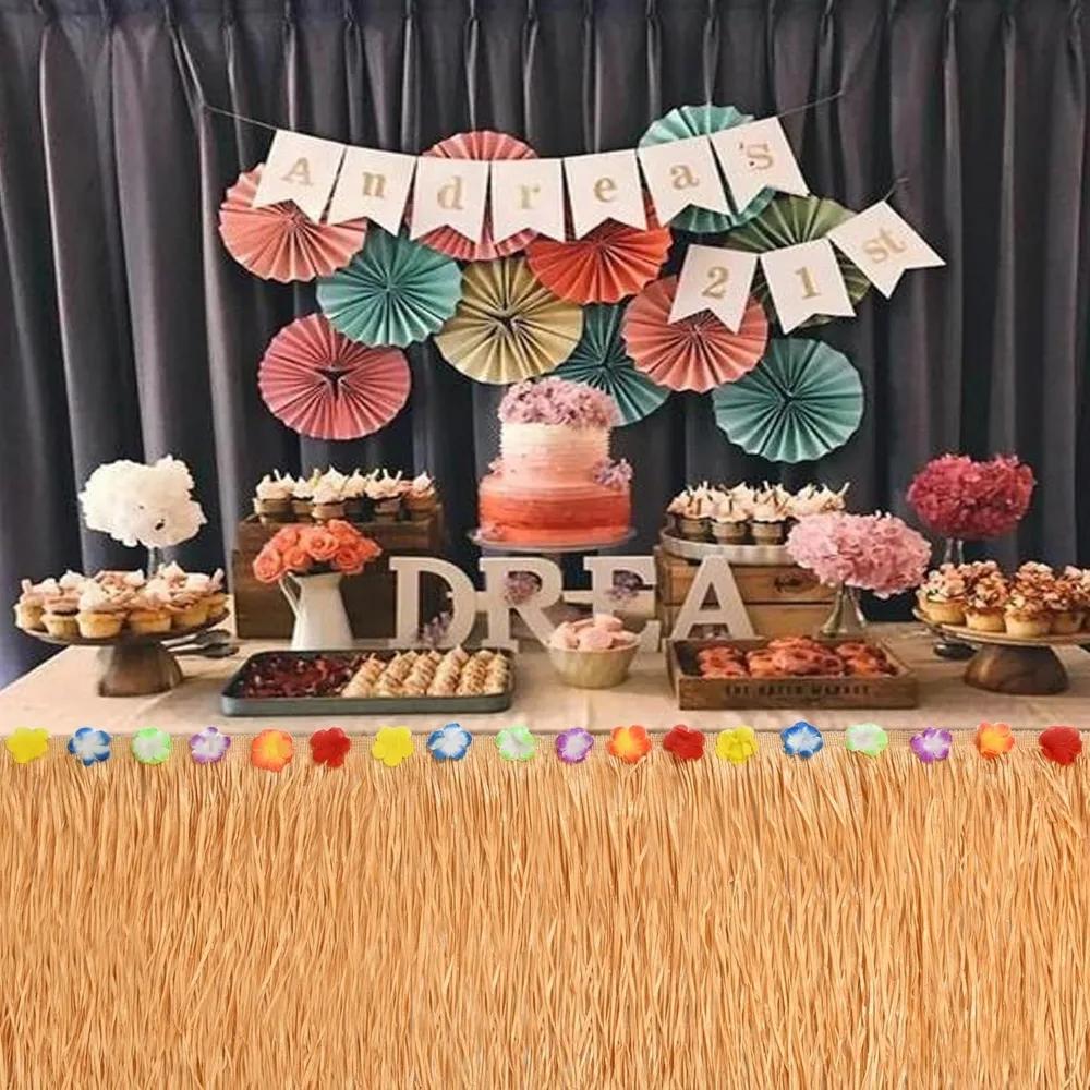 Luau Gras Tischrock Hawaiianische Blumen-Grasröcke für Luau Party Sommer Tropische Hawaiianische Party Dekorationen