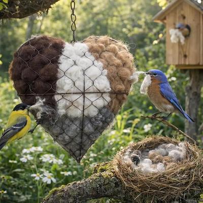Handgefertigtes Faser-Vogelnesthäuschen Herz, Nachfüllbar, Herzform, für Kolibris, Gartendekoration, Wintergeflügel-Geschenke Tier-Kolibri-Liebhaber Zuhause