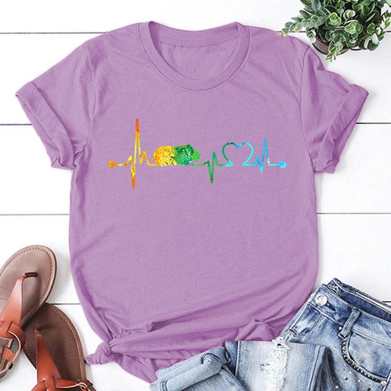 New Guinea Pig Heartbeat Printing T Shirts Fashion Womens Summer Cool Short Sleeve Tops Tee Shirts
