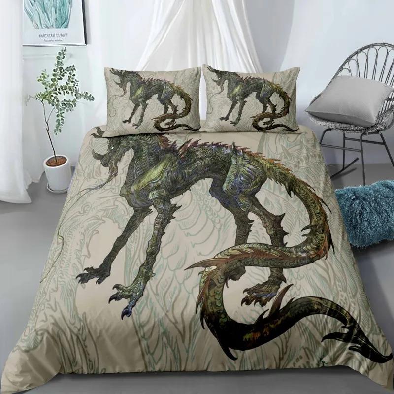 Comforter Dragon King Queen Japanese Exotic Bedding Set Ancient Mythical Animal Comforter 2/3Pcs Polyester