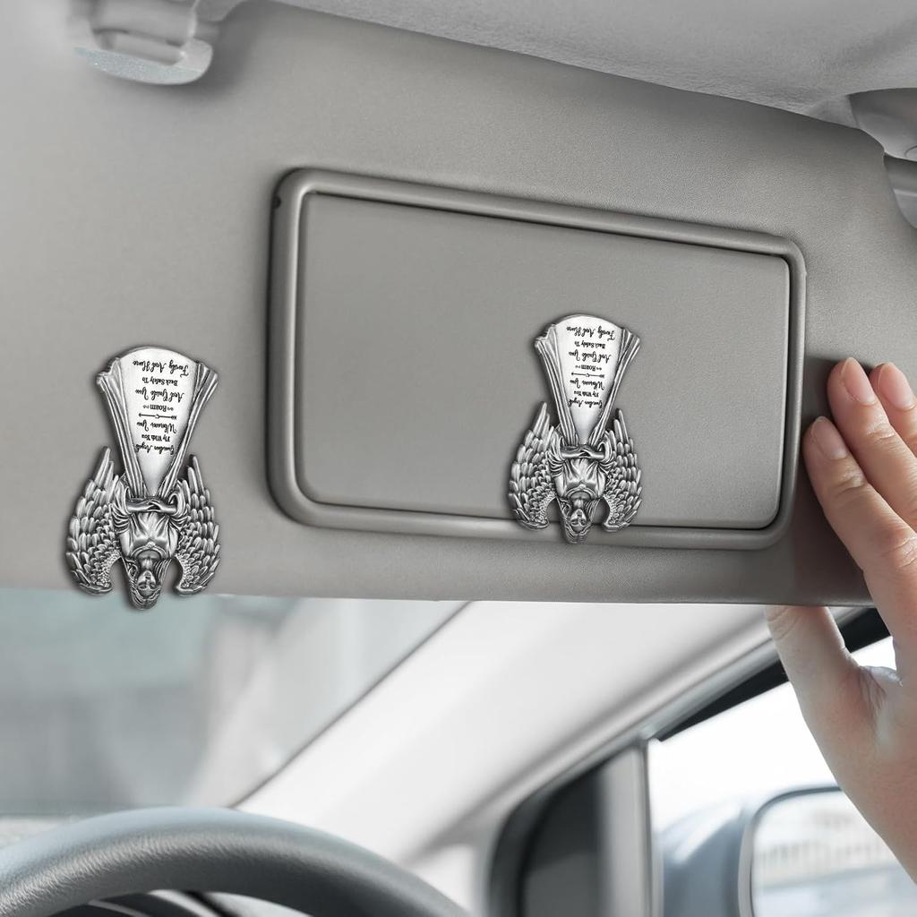 BBTO 4 Pcs Guardian Angel Sun Visor Clip Bless Travel Safely Visor Clip Car Sun For Parent, Friend, Driver