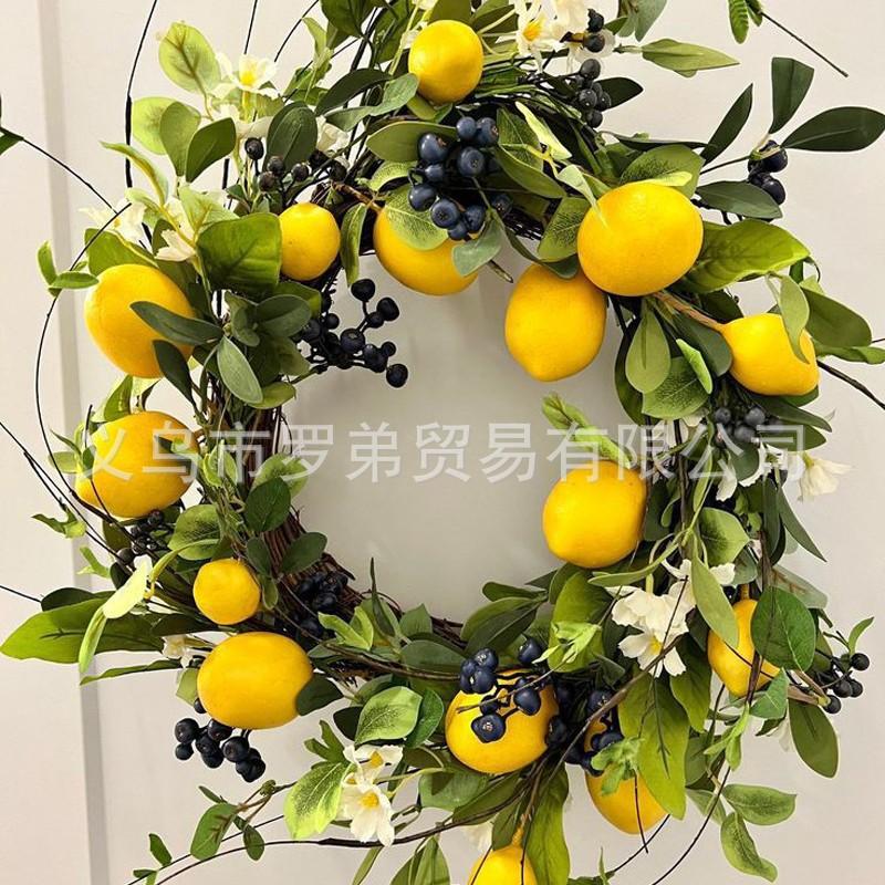 Artificial Lemon Peony Wreath Wall Hanging Decor Door Home Festival Party Decoration