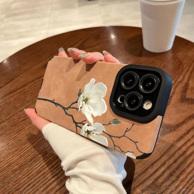 Elegant Magnolia Flower Pattern Phone Case For iPhone 17 16 15 14 13 12 11 Pro Max X XR XS 16E Plus Shockproof Cover