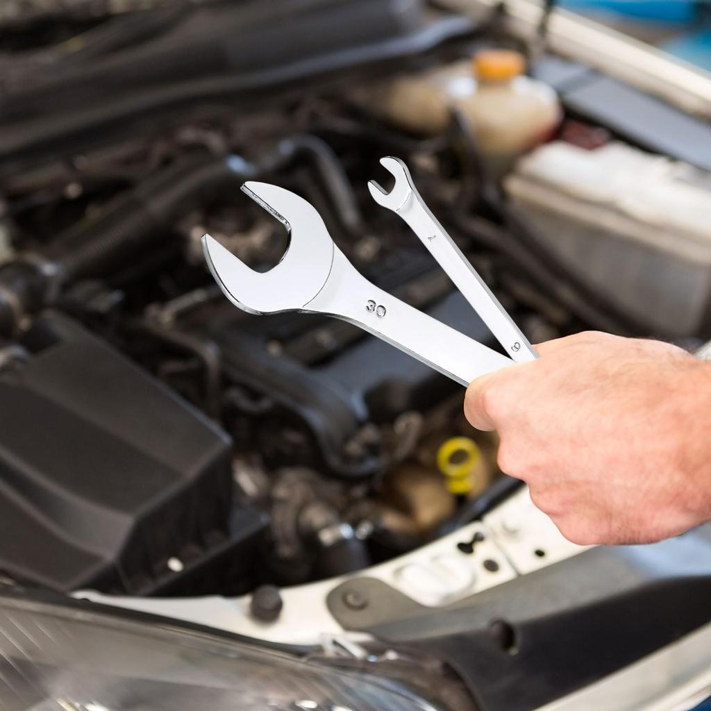 uxcell Double Thin Wrench Metric Small Flat Head Mirror for Auto Repair and Furniture Assembly 3-Piece Open-End Set, 19x22/20x21/24x27mm, Ultra-Thin,