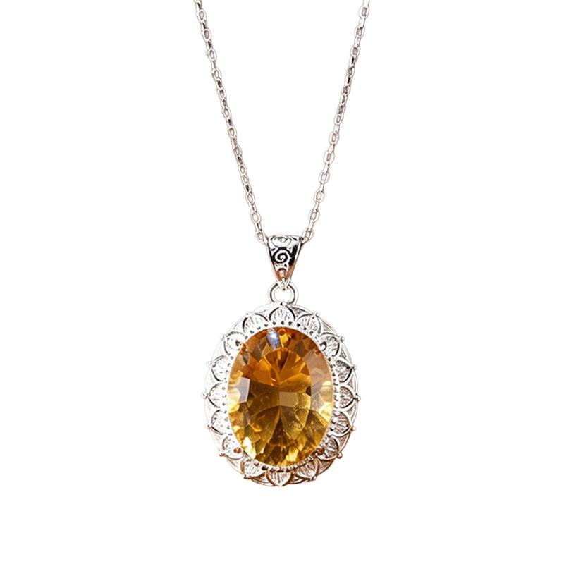 Large Carat Natural Citrine Amethyst Pendant Necklace for Women, S925 Silver with Colored Gemstones
