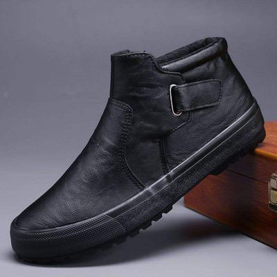 Winter New High-top Cotton Shoes Leather Shoes Men's Velvet Thick-soled Martin Boots Men's Korean Version One-pedal Trendy Snow Boots