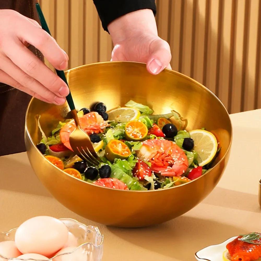 20cm Stainless Steel Salad Bowls Large Capacity  Korean Soup Rice Noodle Ramen Bowl Kitchen Food Container,Gold