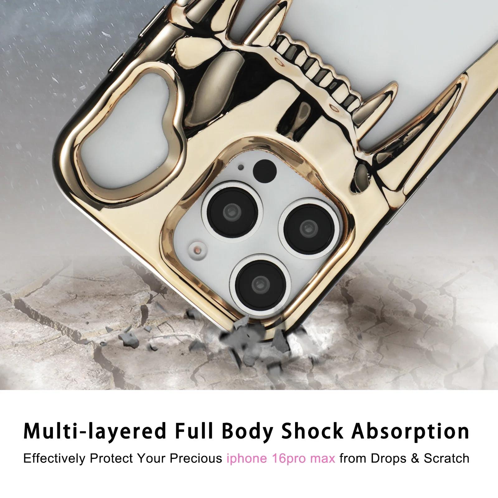 

Hollow Skeleton Tiger Tooth Three-dimensional Plastic Phone Case for IPhone 16E 16 Pro Max 15 14 Plus 13 12 11 Protective Cover For iPhone 16 Pro Max рожевий червоний колір