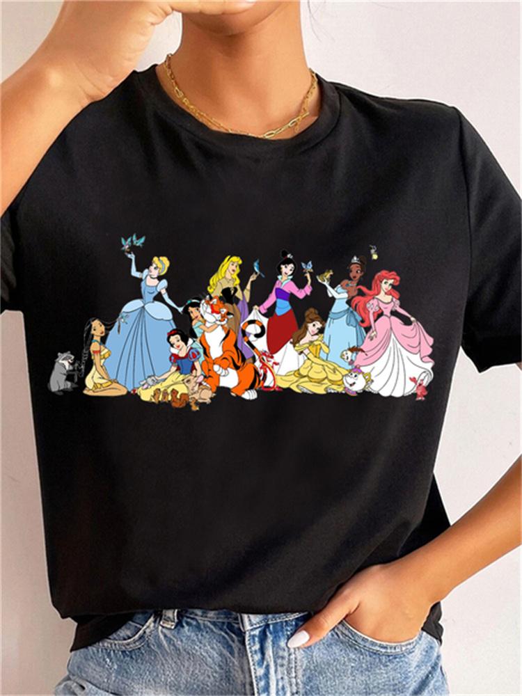 MINISO Disney Princess Women Clothes Snow White and The Seven Dwarfs Womens Trend Harajuku Short Sleeves Tshirt Cute