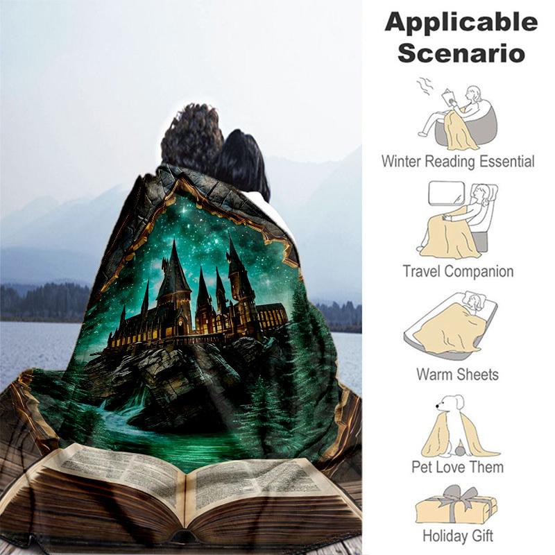1pc Magical Castle Through Open Book Cartoon Blanket,Portable Throw for Travel & Camping, All Season Cozy Blanket,Ideal Gift