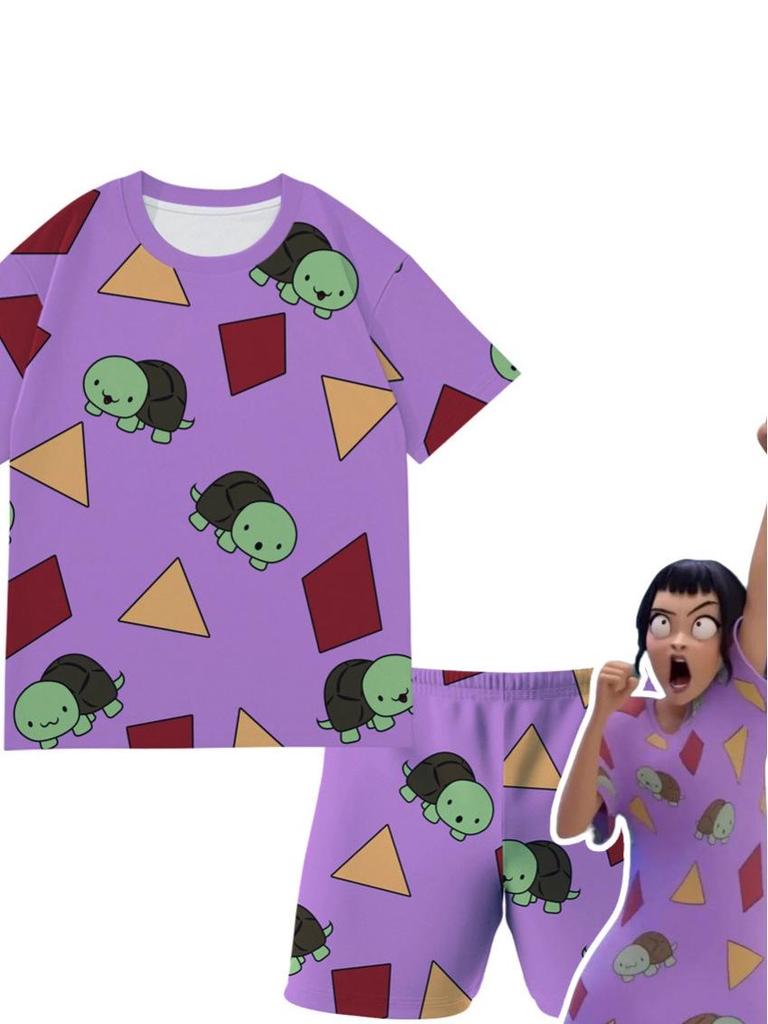 MIRA Kpop Dämonenjäger Pyjama-Set - Lila Bär Cosplay für Kinder, Kurzarm & Shorts