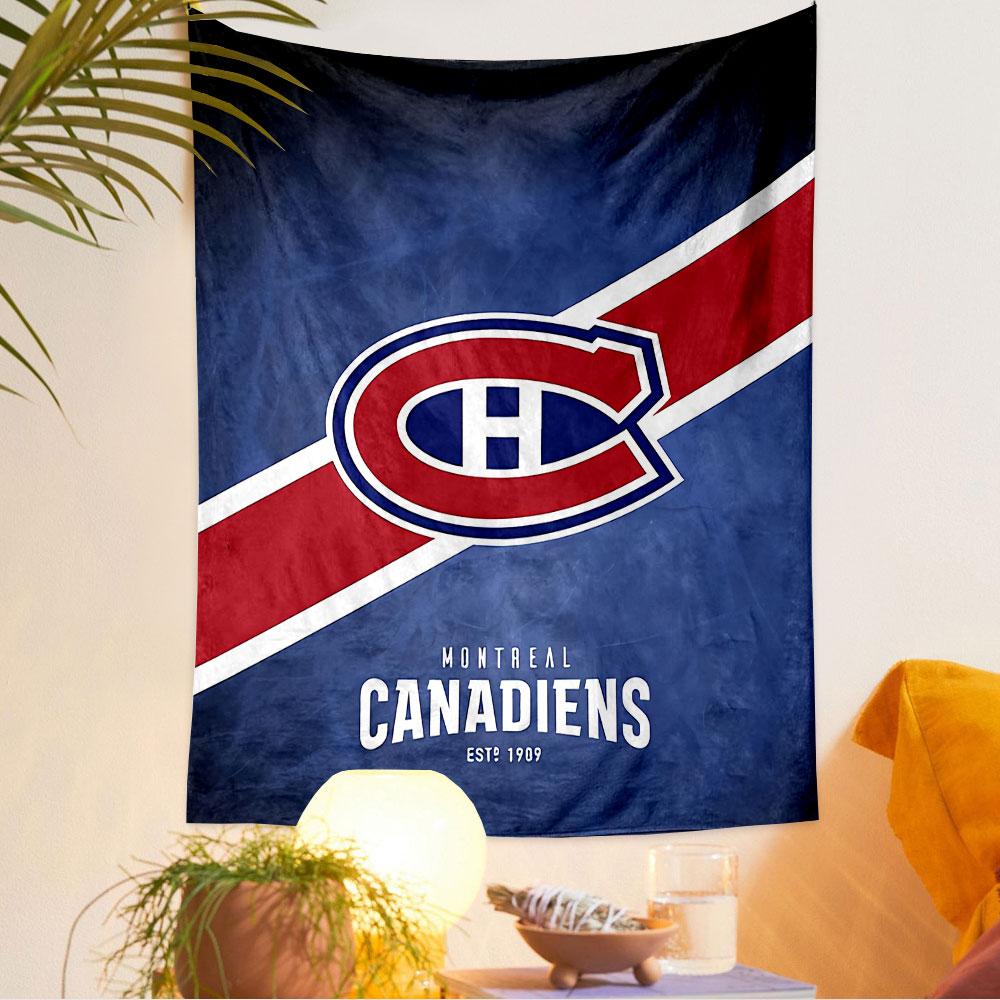 Montreal Canadiens 1909 Logo Tapestry Wall Hanging, NHL Hockey Crest Art, Sports Wall Decor for Bedroom Living Room Man Cave