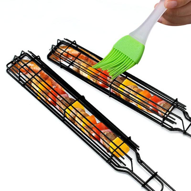 Barbecue Grilling Basket Stainless Steel Folding BBQ Rack Portable Grill Mesh with Handle Perfect for Outdoor Camping Picnic