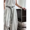 Johnature Casual Striped Elasticated Waist Pants Women Summer With Belt Lazy Wide-leg Trousers