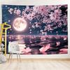 New tapestry peaceful cherry blossom and moon tapestry with starry sky and mountain view a beautiful decoration for bedroom