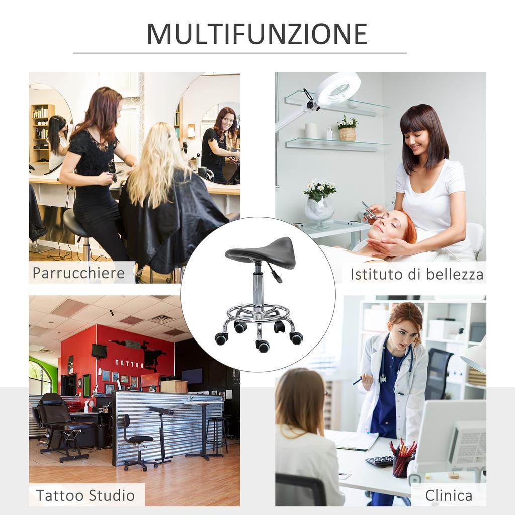 Height-Adjustable Stool with 5 Wheels and Ergonomic Foam-Padded Seat, 36.2x37.5x51-66 cm, Black