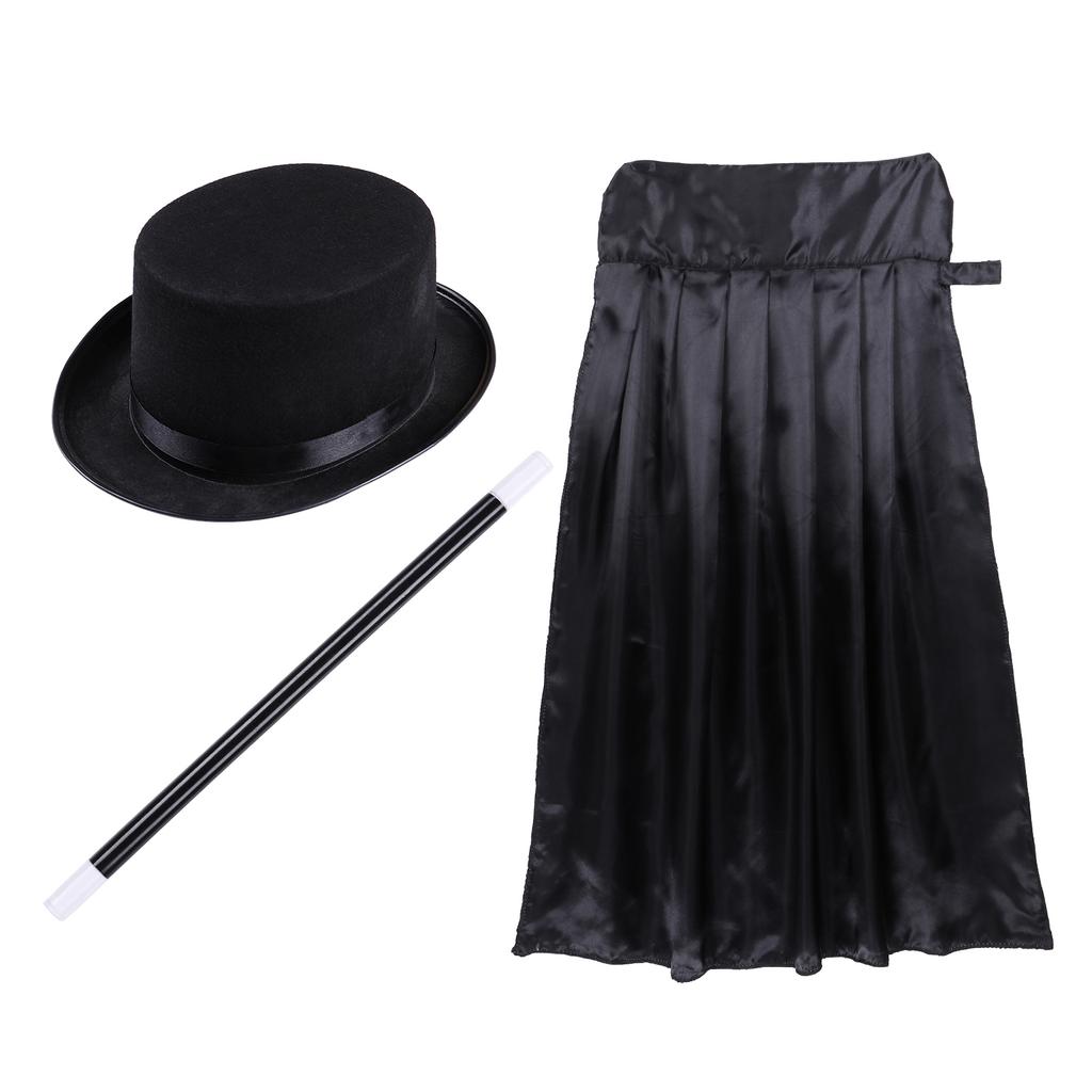 Kids Magician Costume Outfit Boys Girls Cape Hat Magic Wand Gloves Necktie Set for Halloween Cosplay Magician Dress Up Kit