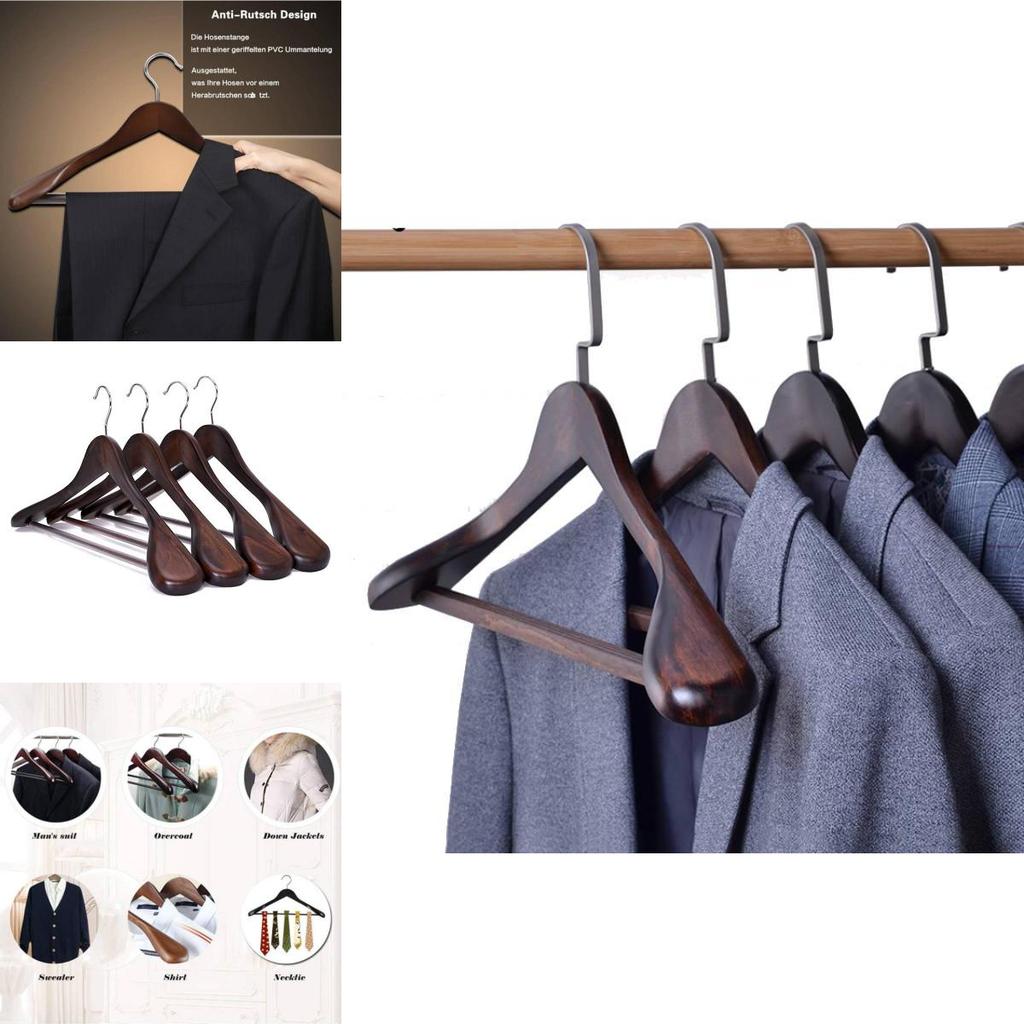 Wooden Clothes Hangers Set With Thickened Nonslip Design For Hotel And Closet Storage