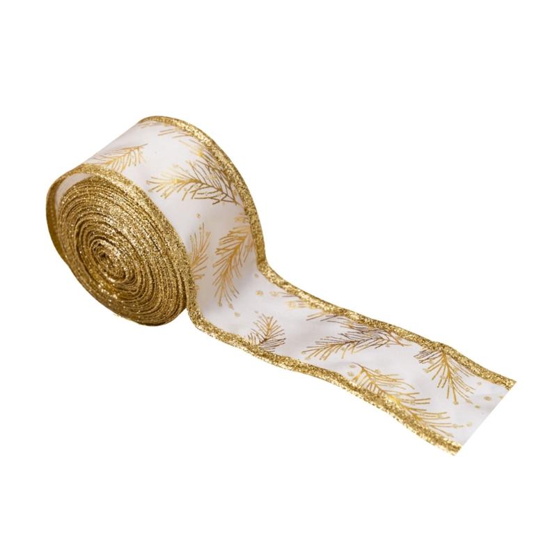 5Meters Glittering Powder Leaf Christmas Ribbon Festival Gifts Wrapping for Holiday Gifts and Christmas Tree Decoration