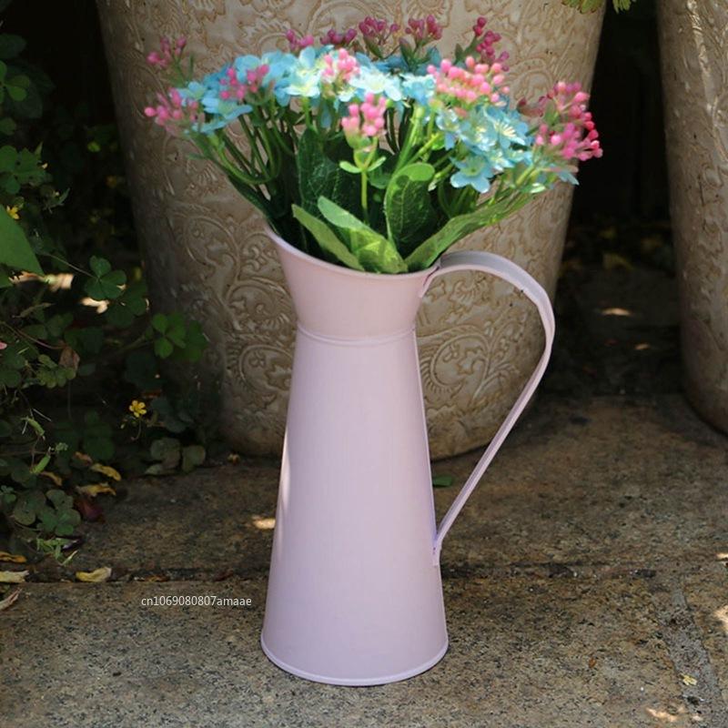 Flower Vase Tin Pitcher Jug Metal Wedding Garden Decoration Beautiful Retro Jug In Vintage Iron Flower Pot Dried Flower Holder