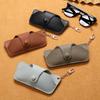 Portable Retro Handmade PU Leather Glasses Bag with Lanyard Hanging Sunglasses Case Simple Glasses Storage Box Sunglasses Case