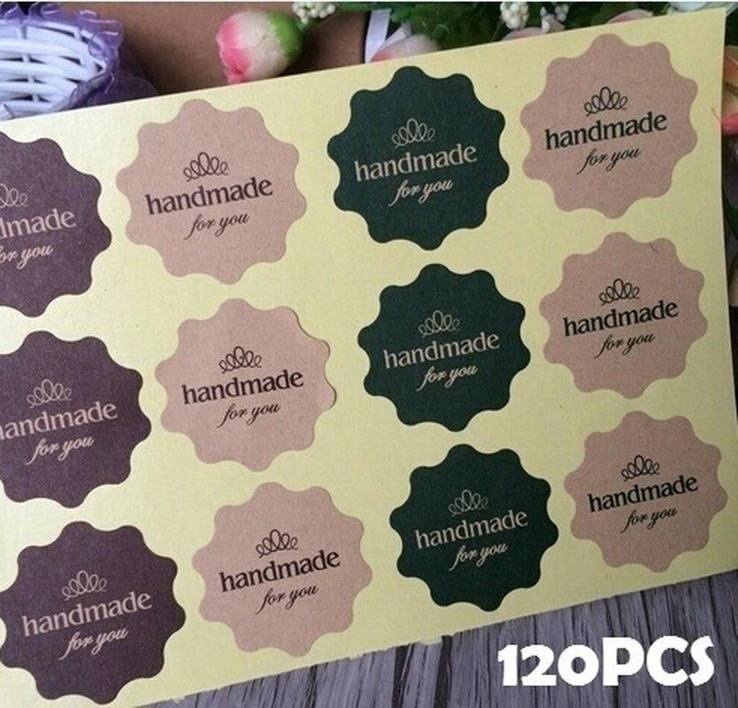 12 Folhas Flor Vintage Redonda Onda Papel Kraft 'feito à mão para Você' Selo Adesivo para Produtos Artesanais DIY Presente Multifuncional