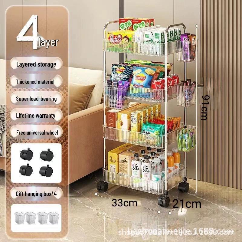 Clear Acrylic Mobile Snack and Storage Rack: Multi-layer, Small, Floor-Standing for Living Room or Bathroom