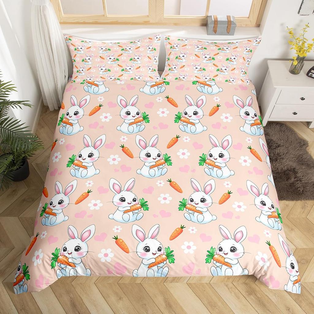 Rabbit Duvet Covers For Children Boys Girls Kawaii Animal Comforter Covers With 2 Pillowcases 3 Pcs Bedding Sets Queen King Size