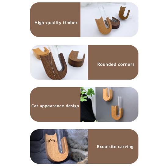 Váza s kočičími vousky Ledničkový magnet Dřevěný magnet na ledničku se skleněnou trubičkou Magnetický sběrač kočičích vousků Nádoba Váza Ledničkové příslušenství