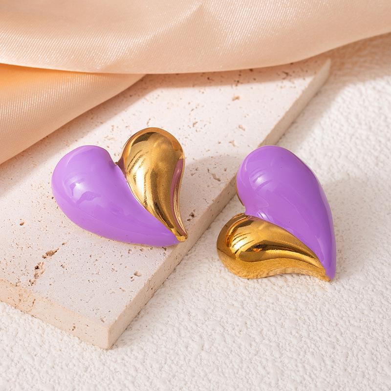 

Love Heart Stainless Steel Stud Earrings: Elegant European-American Style Fashion Jewelry