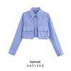 2025 Spring Women's European & American Style Blue Striped Shirt with Versatile Pocket