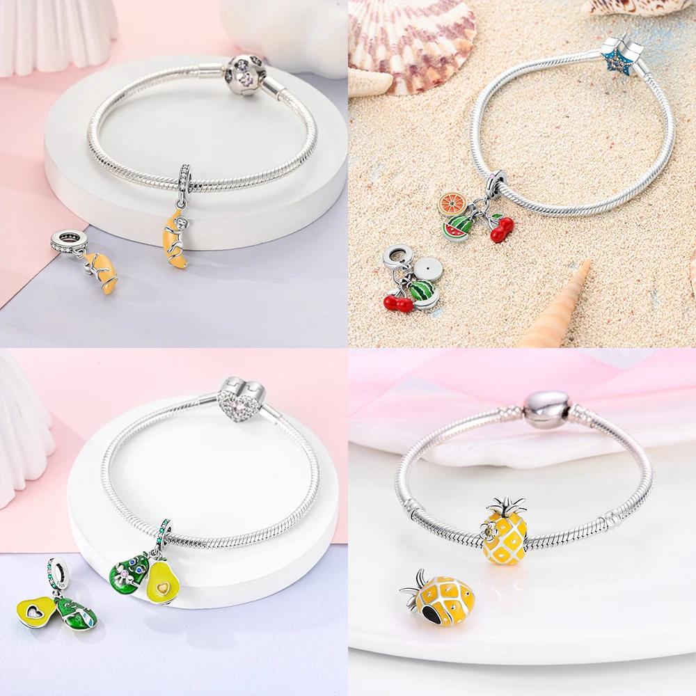 Exquisite Original Copper Strawberry Cherry Apple Avocado Fruit Charms Bead Fit Diy Bracelet Birthday Jewelry Fine Gift