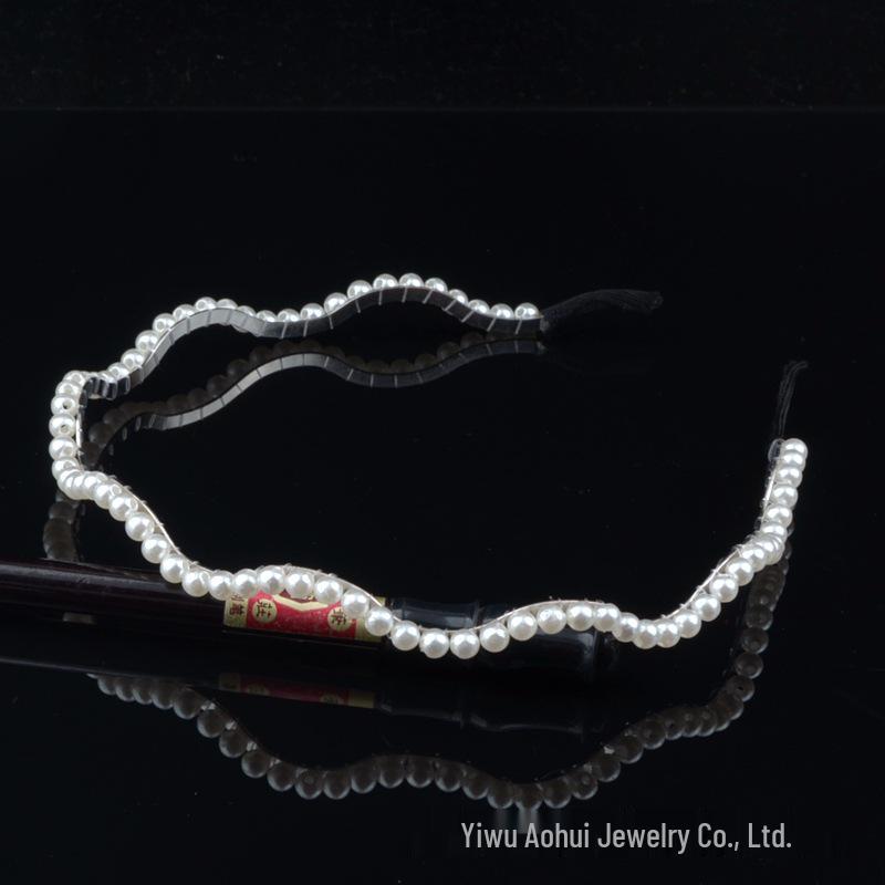 Handwoven Faux Pearl Headband & Bow Hair Clip Set for Brides