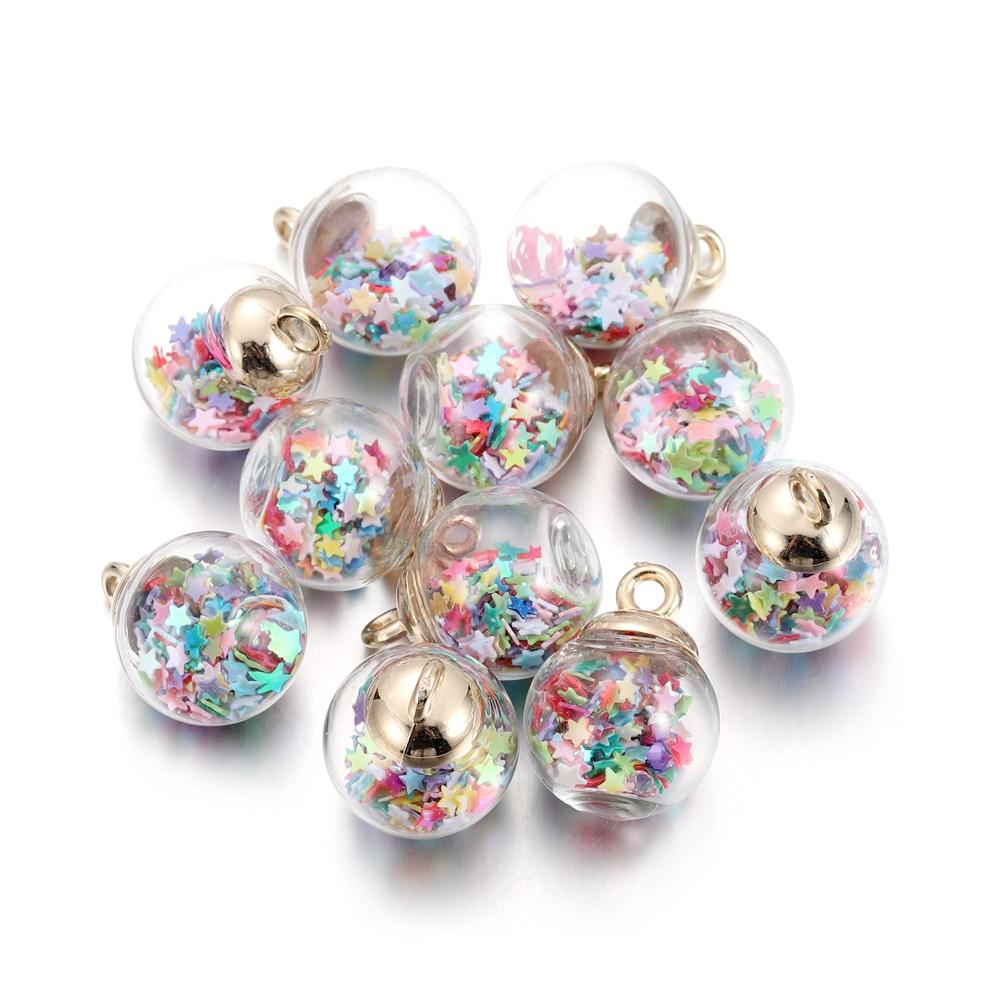 10Pcs Charms Star Sequins Transparent Glass Ball 16mm Pendants Crafts Making Findings Handmade Jewelry DIY for Earrings Necklace