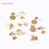 18K Gold Plated Brass Metal Blank Post Earring Studs Base Pins Ear Post with 8/10/12MM Pad DIY Earring Jewelry Making Supplies