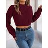 Autumn/Winter Casual Solid-Colour Cable-Knit Long-Sleeved Pullover with Cropped Hem for Women