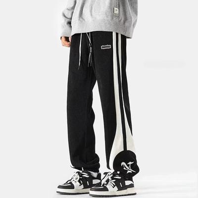 Men's Autumn Corduroy Contrast Color Sweatpants Vintage Warm Track Pants Streetwear Loose Casual Stripe Trousers