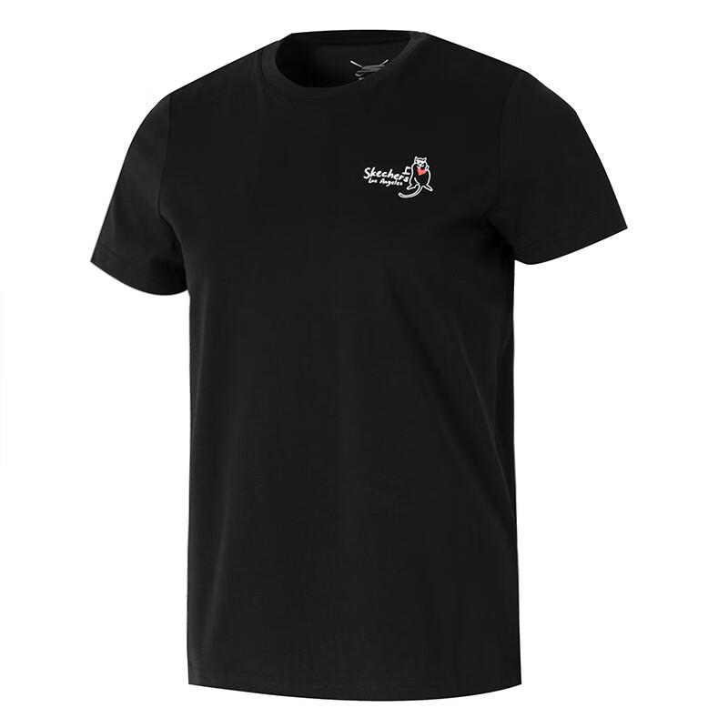 Skechers Fashion Sports Series Breathable Comfortable Round Neck Pullover Short Sleeve T-Shirt Women t-shirts Smoke-Black P225W302-03K8 XS