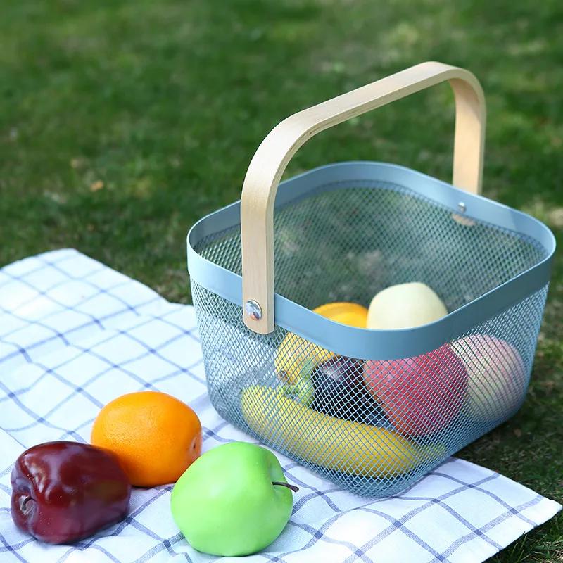Kitchen Storage Drain Basket Portable Fruit Storage Basket Household Stainless Steel Multi Portable Shopping Camping Basket