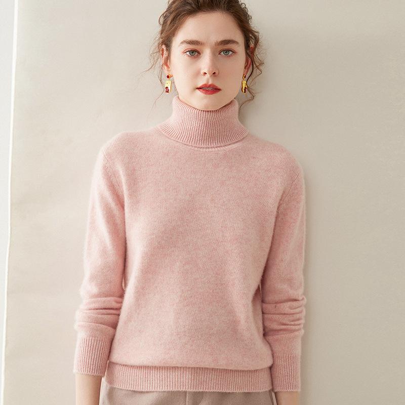Women's High-Neck Cashmere Sweater, 2024 Autumn/Winter Thick Wool Pullover, Loose Slimming Base Layer