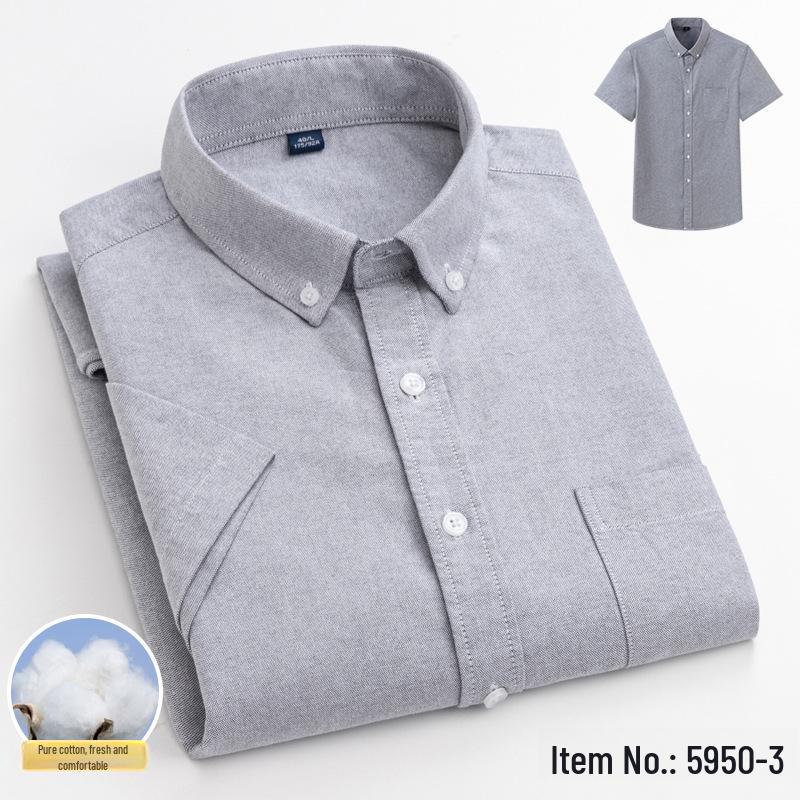 

Мужская дышащая рубашка Oxford из чистого хлопка без железа с коротким рукавом — летняя, деловая, повседневная 4XL