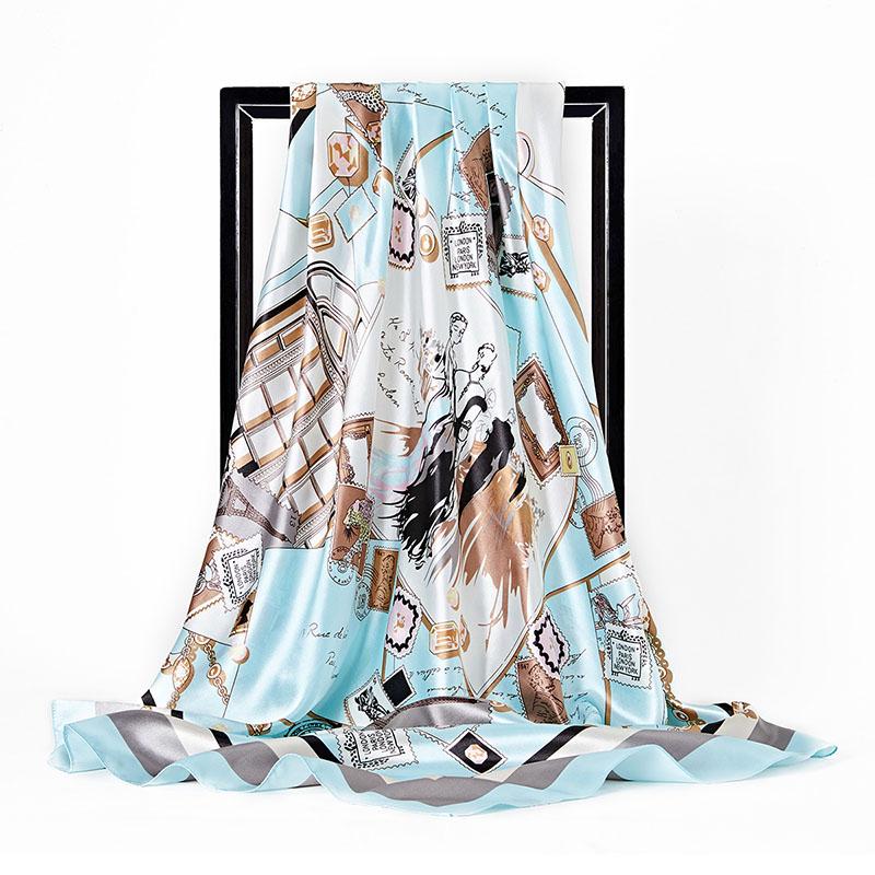New Women Silk Scarf For Neck Hair Designer Bag Warp Soft Neckerchief Hijab Headscarf Female Foulard Print Paisley Scarf 90*90cm