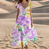 Women's Summer Fashion V-Neck Beach Long Short Sleeve Floral Printed Dresses