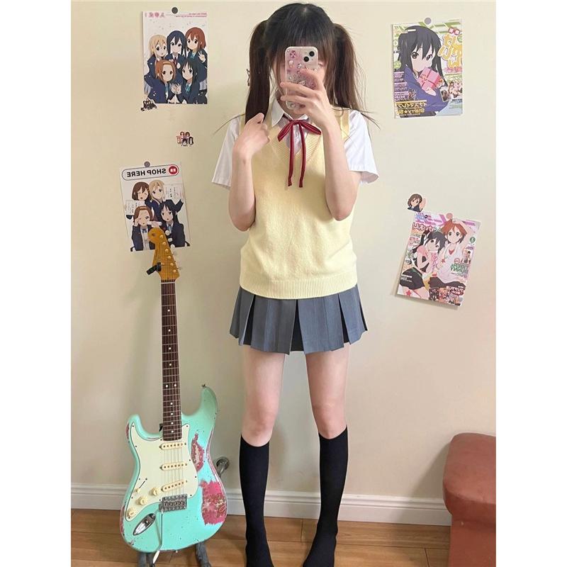 Azusa Nakano Mio Cosplay JK Uniform Set: Campus Style Knit Dress & Skirt