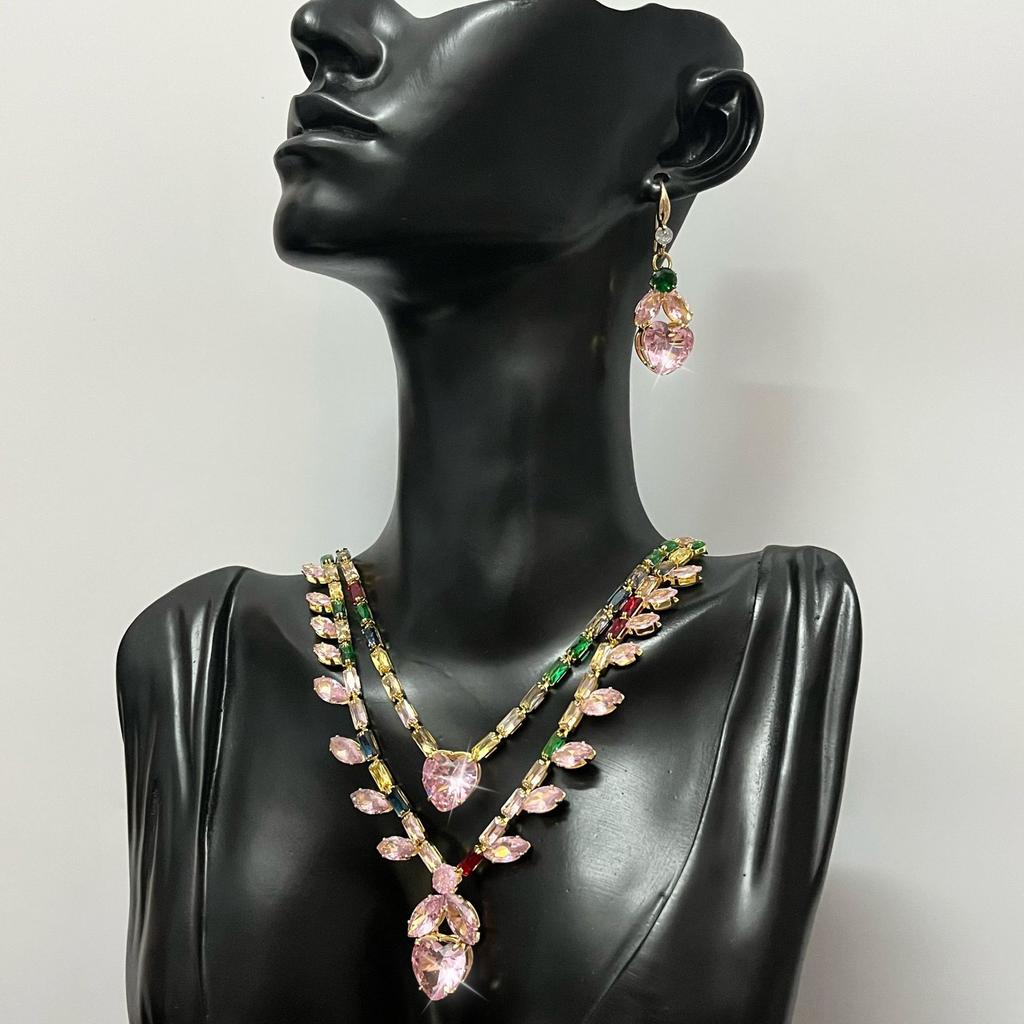 Simple Light Luxury Bridal Zircon Suit Femininity Necklace Earrings Two-Piece Set Fashion Banquet Wedding Accessories