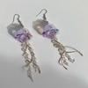 Transparent Iron Jellyfish Earrings Natural Stone Trendy S-Shaped Chain Tassel Hand-Crafted Beaded Design Cross-Border