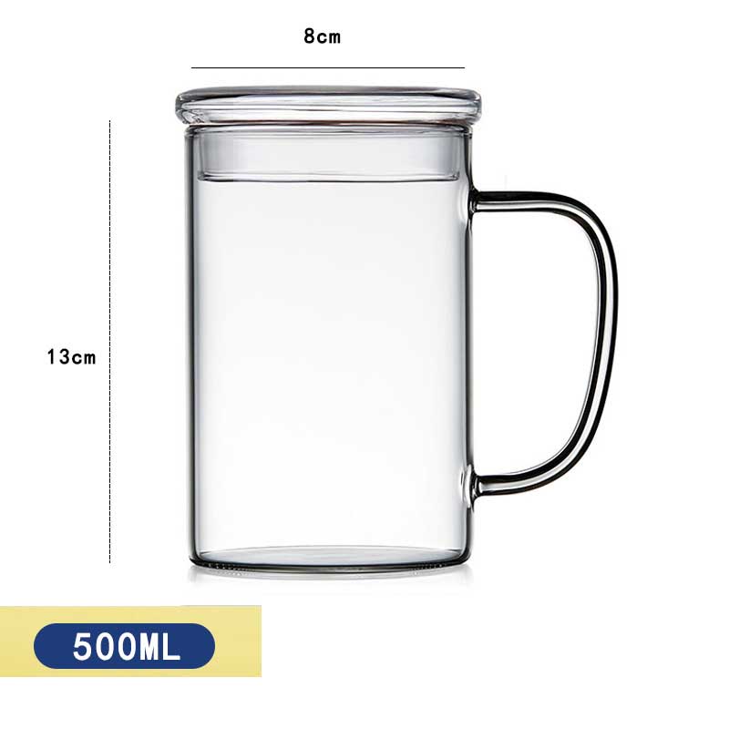 High-borosilicate Glass Tea Cup Fall Resistant Transparency Mug with Lid -20℃~150℃ Resistant Coffee and Beer Cup