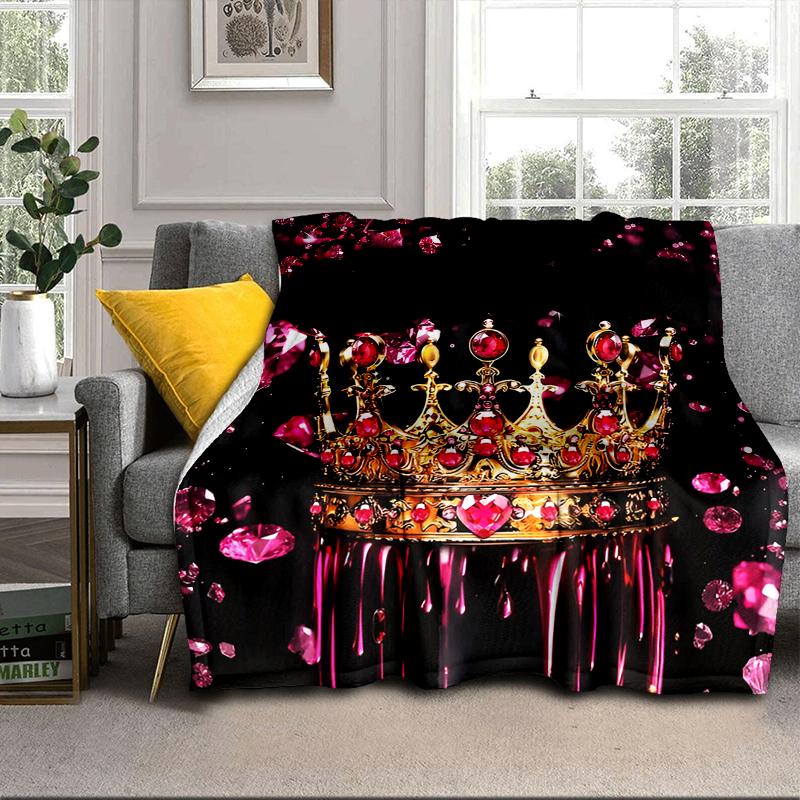Pink Crown Sparkle Majesty Blanket Flannel Blanket for bed, sofa, Camping, Hiking, Picnic Essentials, gift for family Fan gifts
