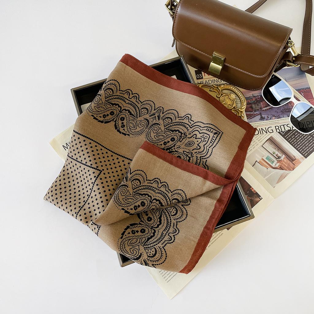 Fashion versatile herringbone pattern cotton and linen silk scarf high-end chain printing square scarf decorative scarf women's scarf