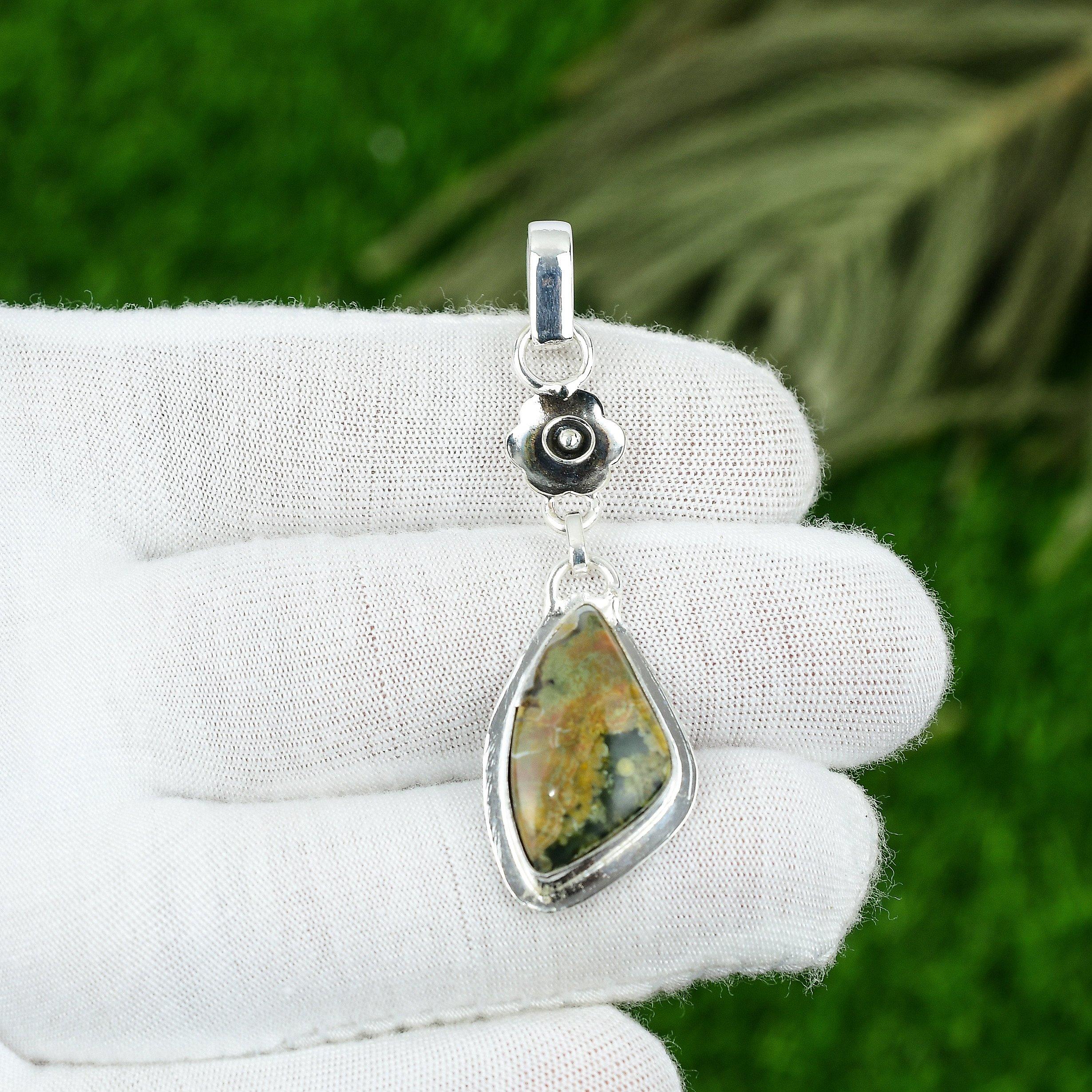 

Подвеска из натурального океанического яшмового камня зеленого цвета из стерлингового серебра 925 пробы, индийские украшения